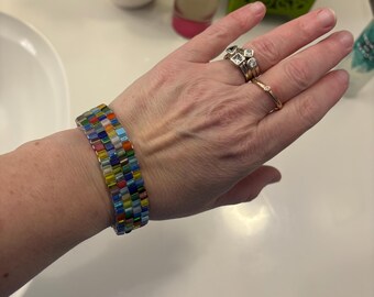 Cuff beaded bracelet, stretchy cuff, every color bracelet, custom colors available, stretch bead bracelet, multi-colored, handmade beaded
