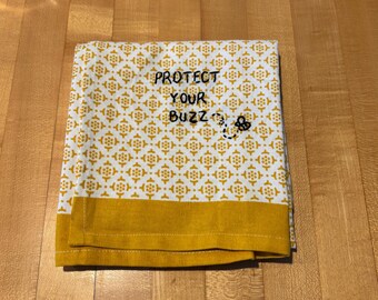 Bee funny Kitchen Towel, Bee Dish Towel, Decor, Bee Tea Towel, cotton quality Towel, Gift for Hostess, Gift for Her, Protect your buzz
