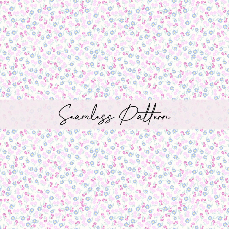 Pink Blue Small Floral Seamless Pattern Delicate Flower Digital Paper ...