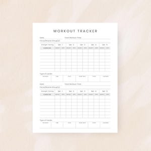 Rastreador de ejercicios imprimible, registro diario de ejercicios, diario de fitness, planificador de ejercicios, planificadores de fitness, tamaño A4/A5/carta, digital, descarga instantánea