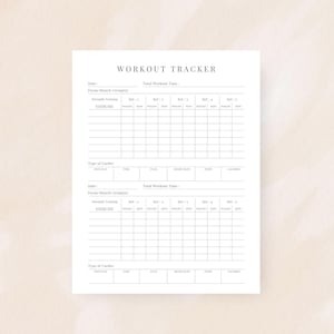 Rastreador de ejercicios imprimible, registro diario de ejercicios, diario de fitness, planificador de ejercicios, planificadores de fitness, tamaño A4/A5/carta, digital, descarga instantánea