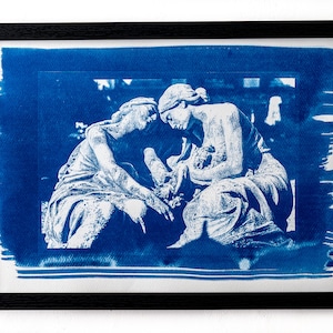 Cianotipia originale fatta a mano, regalo per la casa, stampa fotografica vintage su carta acquerello fine art di altissima qualità, 2024