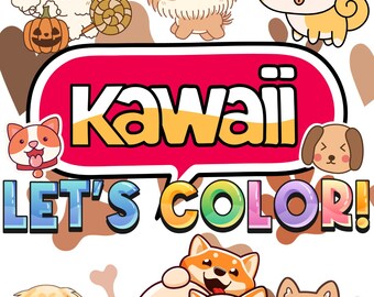 Kawaii Dog Printable 60 Coloring Sheets - Digital Download - 8.5x11