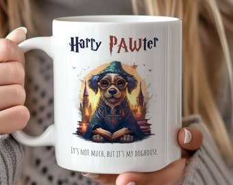 Tazza divertente con cane Harry PAWter, regalo con citazione sulla cuccia, tazza da caffè per amanti dei cani, umorismo sui cani maghi, tazza parodia di Harry Pawter, regalo per amanti degli animali, genitore di cani