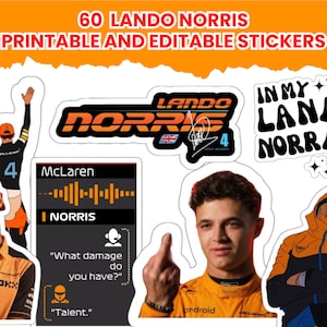 Lando Norris Sticker | 60 Editable and Printable Lando Norris Sticker | Lando Noris Sticker Helmet | Mclaren F1 Sticker | F1 Sticker