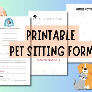 Printable Pet Sitting Form |  Editable Pet Sitter Form Template | Cat Sitter Form | Dog Sitter Form | Pet Sitter Forms