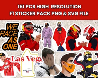 F1 Stickers Pack | 151 Pcs, SVG, PNG (Digital Download)
