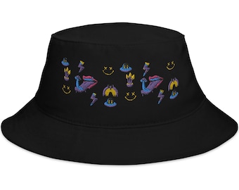 Psychedelic Symbol Bucket Hat: Rave Festival Cotton Twill