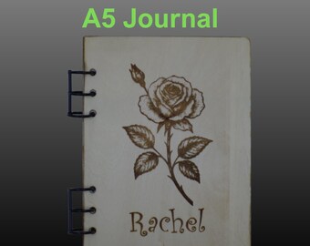 Personalized Wood A5 Journal: Custom Engraved Refillable Notebook