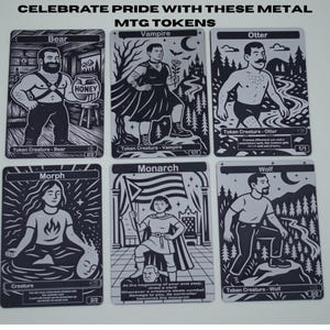 Pride MTG Tokens – LGBTQ+ Themed Metal Token Set for Magic: The Gathering Commander and EDH | Bear, Otter, Vampire, Morph, Monarch, Wolf