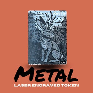 Laser-Engraved Jackalope Rabbit Token – Aluminum MTG Magic the Gathering