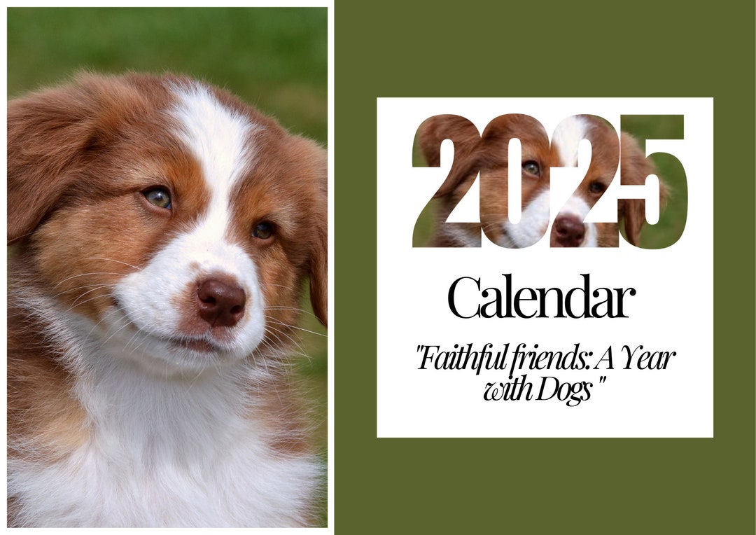 NEW 2025 Printable Dated Dog Theme Monthly Calendar/ Yearata Glance Yearly Calendar/ A4
