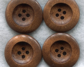 Rusty Brown Wood Buttons Decorated Wooden Buttons 23mm (1 inch) Set of 8 /BT202