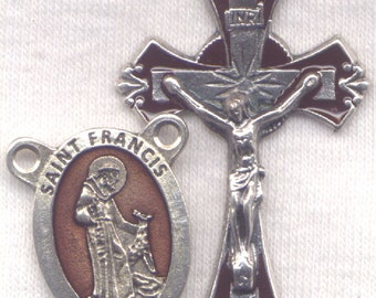 St Francis of Assisi brown enamel Silver Rosary Set46