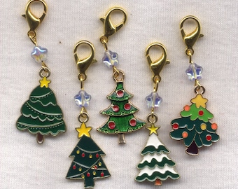 Christmas Tree Stitch Marker Clip Enameled Charms Set of 5 /SM247B