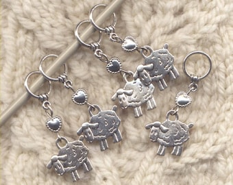 Sheep Knitting Stitch Markers Ram Lamb Ewe Flock of Sheep Charm Set of 5/SM01B