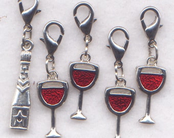 Wine Glasses Stitch Markers Fruit of The Vine Vino Red Wine Set of 5/SM104B clips