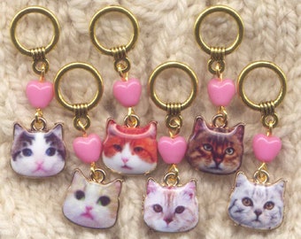 Sassy Cat Knitting Stitch Markers Tabby Persian Ginger Cats enameled Set of 5/SM259
