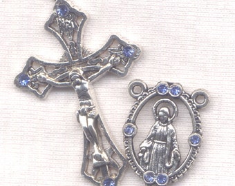 Light Sapphire Blue Crystal Our Lady of Grace Rosary Set26D