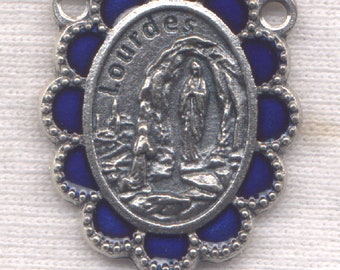 Our Lady of Lourdes Royal Blue enamel silver Rosary Center each Etsy02