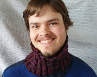 Neck Warmer Cowl Smoke Ring Neck Sock Unisex Cowl Burgundy Blue tweed CP015