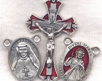 Divine Mercy red enamel Silver Rosary Set03