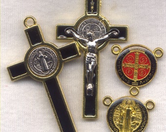 Black Enamel St Benedict Medal Set Gilt  Rosary Set60