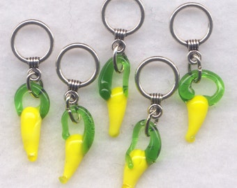 Banana Peppers Knitting Stitch Markers Some Like It Hot  Peppers Set of 5/SM135C