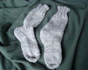 Tweed Socks Hand Knit wool size 7 - 9 Virgin Wool brown white Color CT013