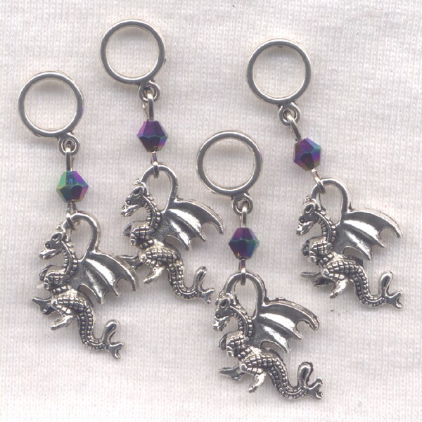 Dragon Knitting Stitch Markers 3-D silver Mythical Creatures Set of 4 /SM59