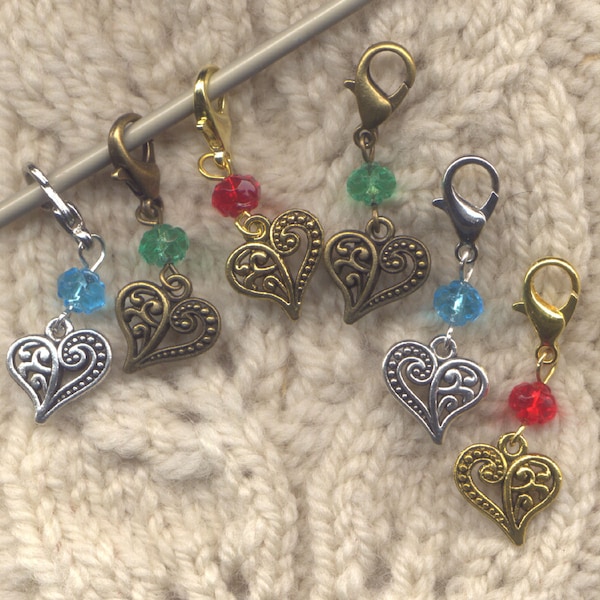 Ornate Hearts Stitch Markers Be My Valentine Florentine Set of 6/SM205