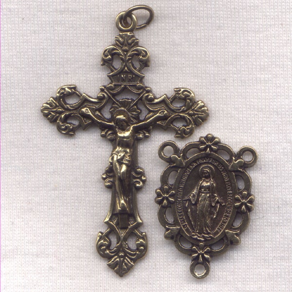 Ornate Miraculous Medal Set Bronze Rosary Set09