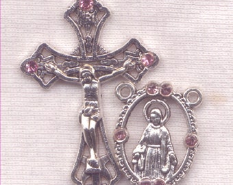 Rosy Pink Crystal Our Lady of Grace Rosary Set26A