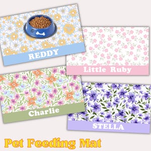 Personalized Pet Feeding Mat: Custom Cat/Dog Placemat, Absorbent Flower Design
