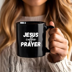 Jesus Coffee Mug - Black Ceramic Christ Mug with Bible Quote, Perfect Gift for Believers & Devotionals, Coffee Prayer Cup, 11 oz, 15 oz