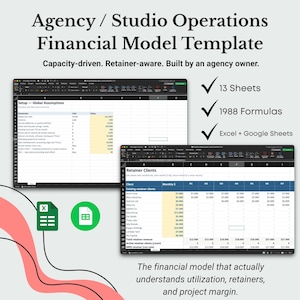 Modello Finanziario Agency Excel | Studio Consulting | Utilization Retainer Mix Project Margin | Capacity Planning