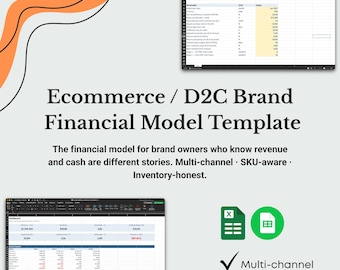 Ecommerce D2C Financial Model Excel Template | Brand Owner | AOV ROAS Contribution Margin Inventory | Shopify Marketplace