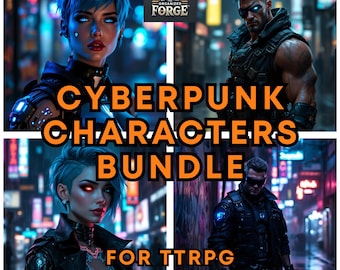 50 Cyberpunk Character Portraits - Digital Art Collection for RPG, D&D, Shadowrun - NPC Portraits - Instant Download