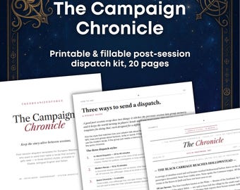 Campaign Chronicle | Printable & Fillable PDF Post-Session Recap | 5e, PF2e, Daggerheart | 20-Page DM Newsletter