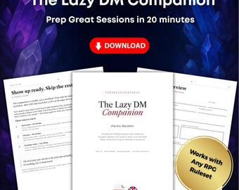 Lazy DM Companion | Printable & Fillable PDF Session Prep | DnD 5e, PF2e, Daggerheart | 33-Page DM Planner and Binder
