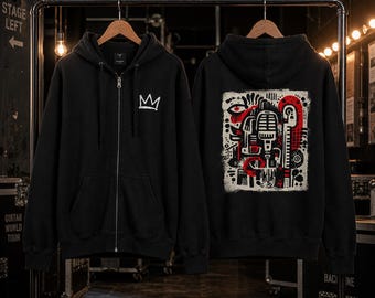 Hoodie met rits abstracte muziek | Cadeau muziekliefhebber | Marineblauwe sweater met muziekprint | Muzikantcadeau | Muziekfestival-hoodie | Cadeau muziekleraar