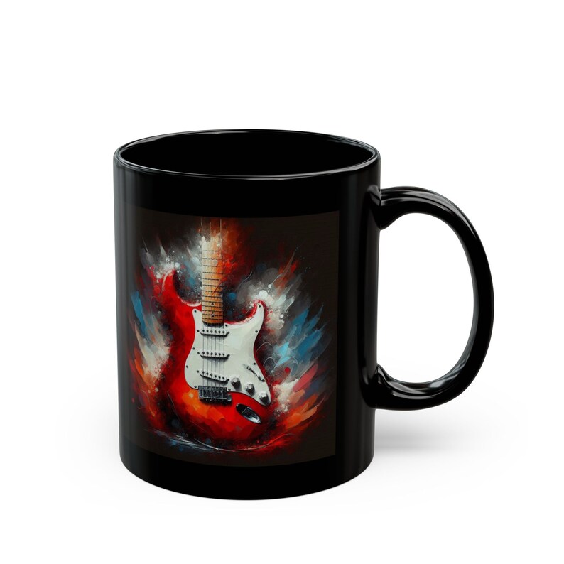 Black Guitar Coffee Mug | Musician Gift | Rock Music Studio Cup | Electric Guitar Art Mug | Music Lover Gift image 5