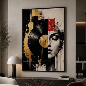 Väggkonsttryck för vinylskivor | Utrymmet mellan noterna | Svartguldmusikposter | Gåva för musikälskare | Abstrakt musikkonst | Musikrumsdekor