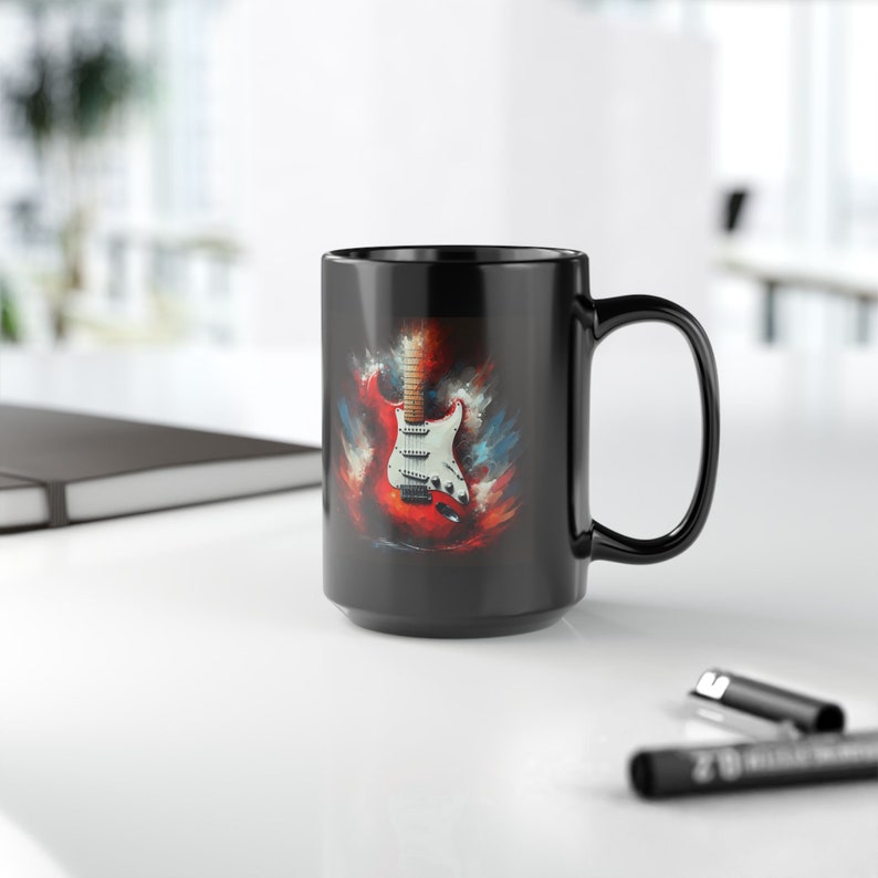Black Guitar Coffee Mug | Musician Gift | Rock Music Studio Cup | Electric Guitar Art Mug | Music Lover Gift image 4