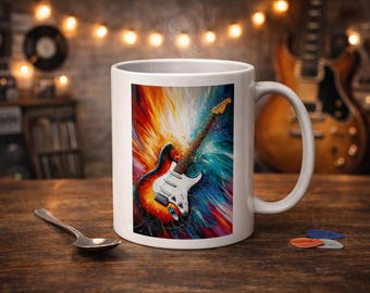 Vintage Gitarre Tasse | Musik-Liebhaber-Kaffeetasse | Gitarrist Geschenk | Keramik Trinkgefäß | Musiker Tee Tasse | Einzigartiges Musik Geschenk