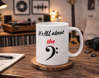 Gift for Bass Player | Bass Clef Graphic Mug | Funny Music Pun Cup | Music Muse Shop | Bassist Birthday Gift | Electric Bass Guitar Mug |