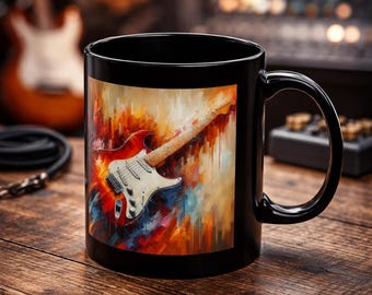 Musik Thema Becher, Gitarren-Liebhaber-Geschenk, Kaffeetasse für Musiker, Musiker Geschenk, Gitarrenspieler-Becher, Musikliebhaber-Geschenk, Stratocaster-Gitarren-Tasse,
