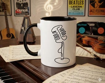 Vintage Microphone Drawing Coffee Mug, Colorful Mug, 11oz, Unique Mug, Gift for Music Lover, Retro Mug