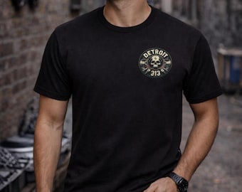 -shirt Detroit 313 | T-shirt Motor City Rock | Chemise musique Michigan | Cadeau de la fierté de Détroit | Crâne Guitare Streetwear