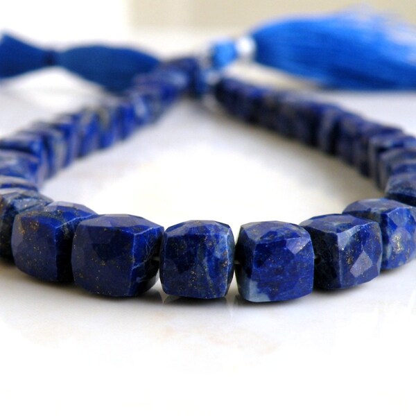 Lapis Lazuli Gemstone Cube Royal Blue Faceted Drilled Beads 6mm 17 beads